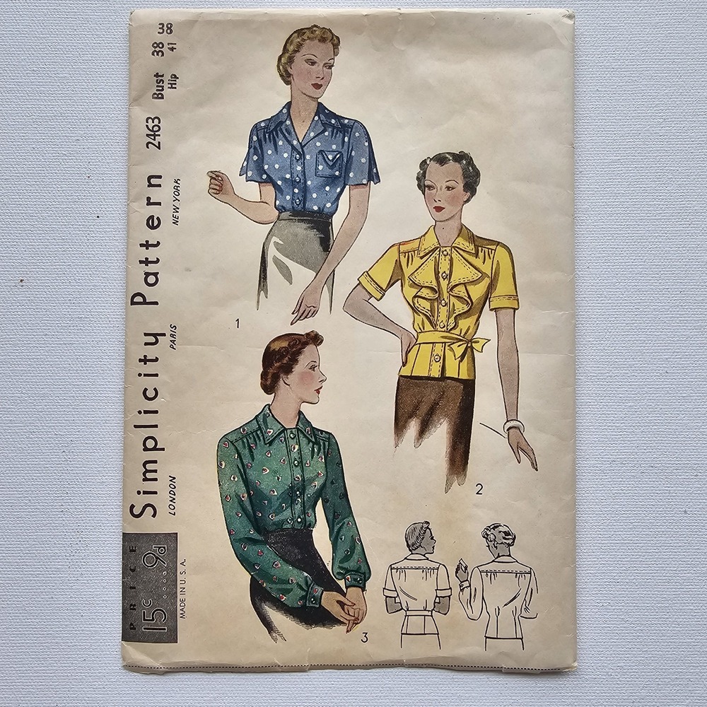 1930s Vintage 38" Bust Simplicity 2463 Blouse Ruffle Tuck In Blouse Pattern